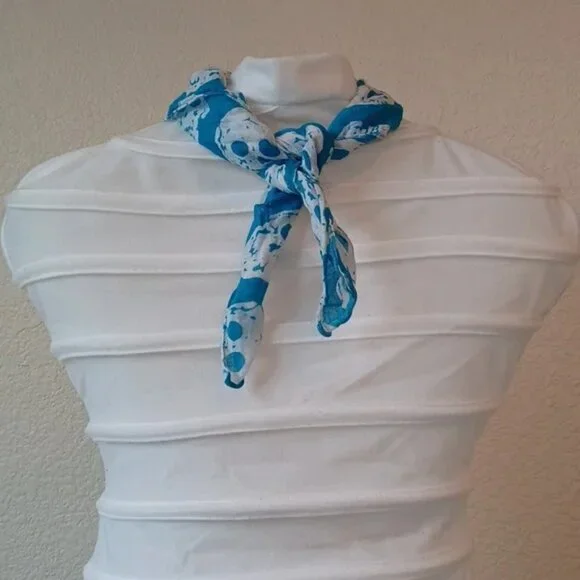 3/$25 SALE Skull Bandana, Semi Sheer Teal & White Unisex Punk Goth Biker 19"x20" - Picture 3 of 12